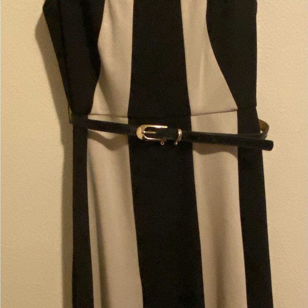 R&M Richards Beige & Black Sleeveless Belted Dress Size 8